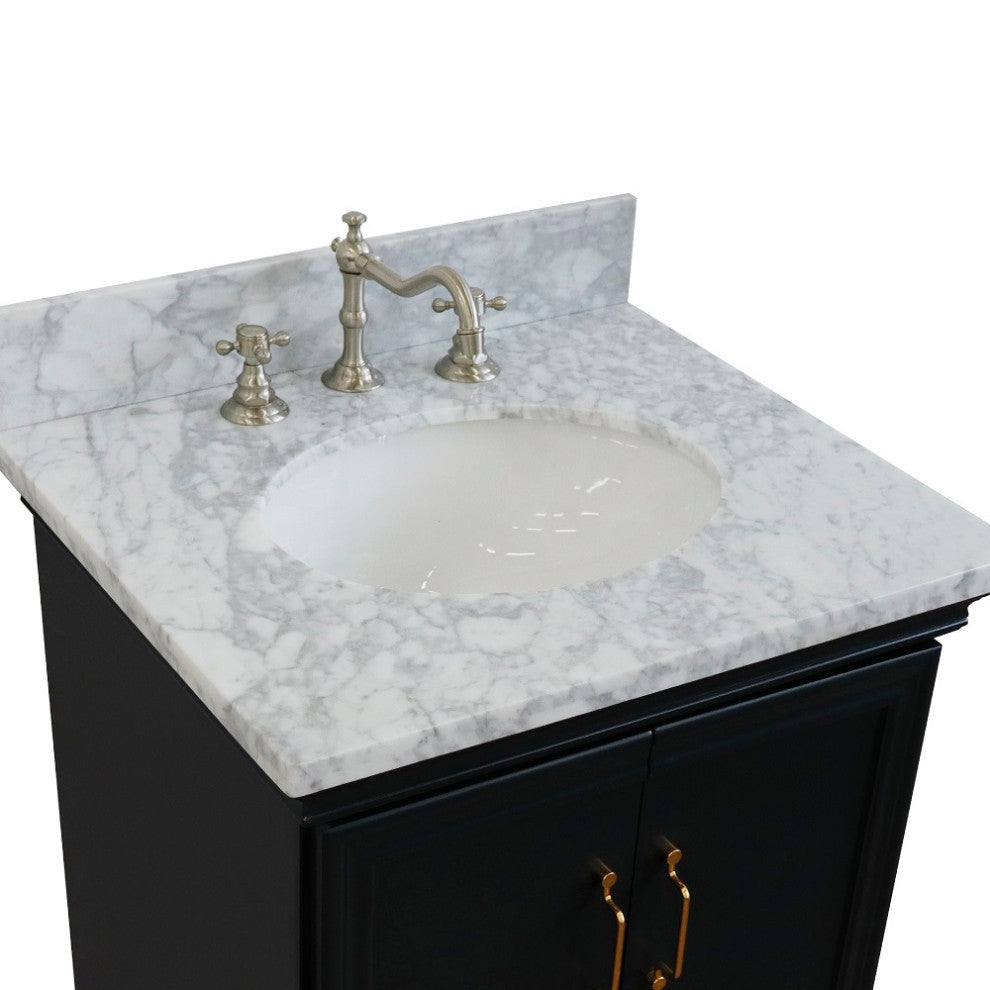 25" Single Vanity, Dark Gray Finish With White Carrara  And Oval Sink