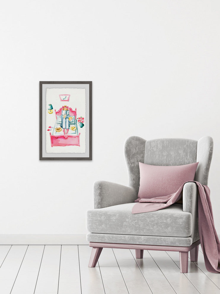 "Pink Bed Reading" Framed Painting Print, 16"x24"