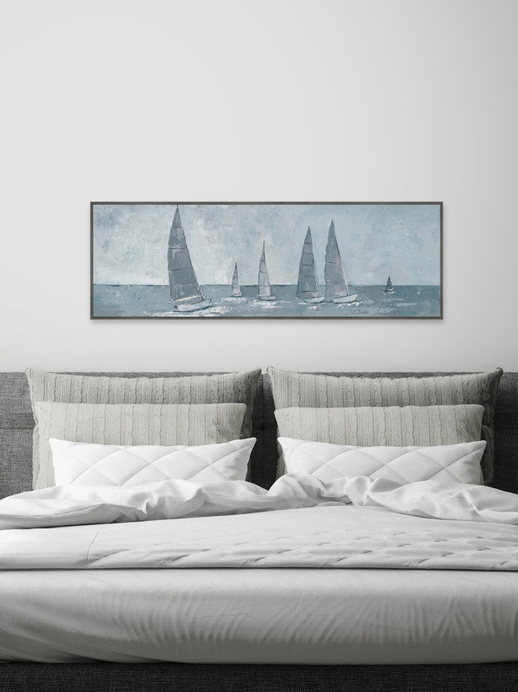 "Racing Sails" Floater Framed Painting Print on Canvas, 30x10