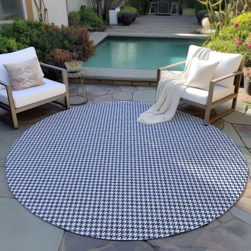 Indoor/Outdoor Hinton HN1 Navy Machine Washable 10' x 10' Rug