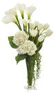 Nearly Natural Calla, Hydrangea & Tulips Artificial Arrangement In Flared Vase, White