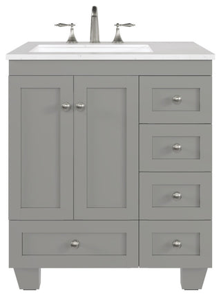 Eviva Acclaim 28" Transitional Bathroom Vanity w/ White Carrara Top, Grey