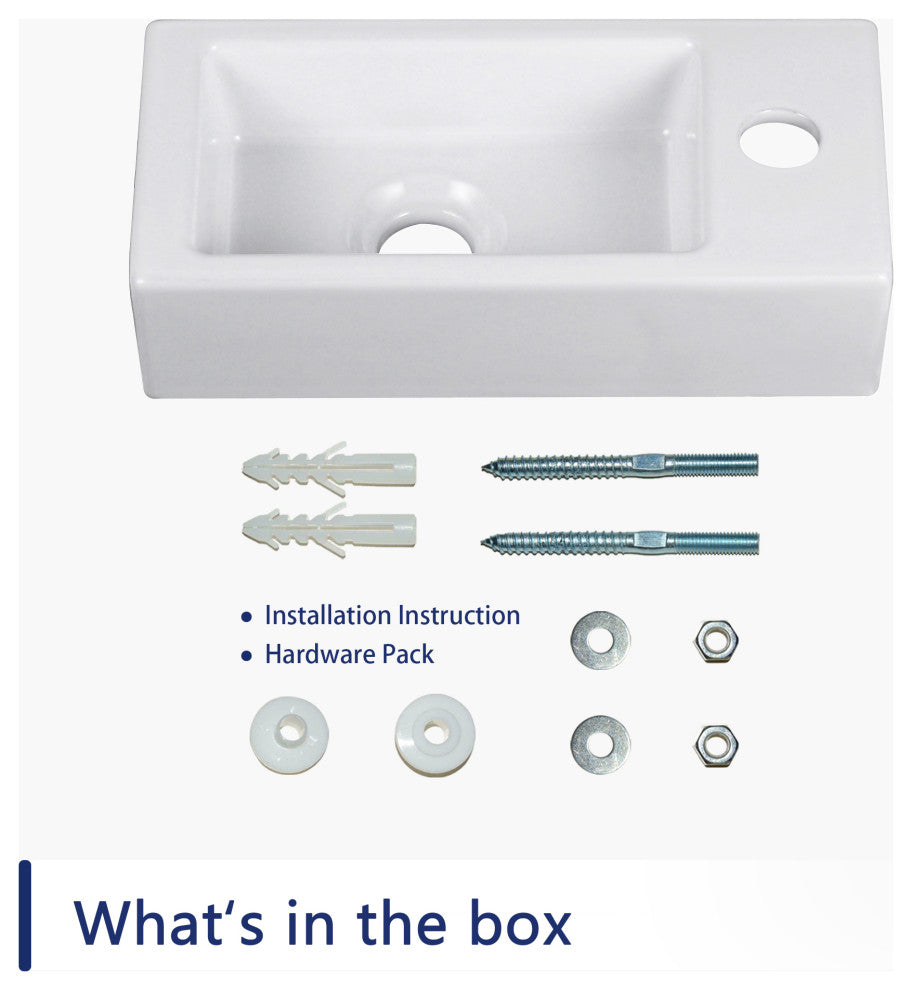 Ceramic Wall Mount Bathroom Sink Small Bathroom White Rectangular Wash Basin