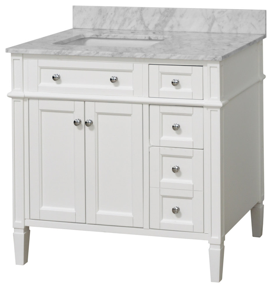 Hailey 36" Bathroom Vanity, White, Carrara Marble