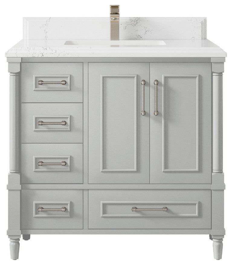 Aberdeen 36 Center Sink Bath Vanity in Coventry Gray 1.5" Empira Quartz
