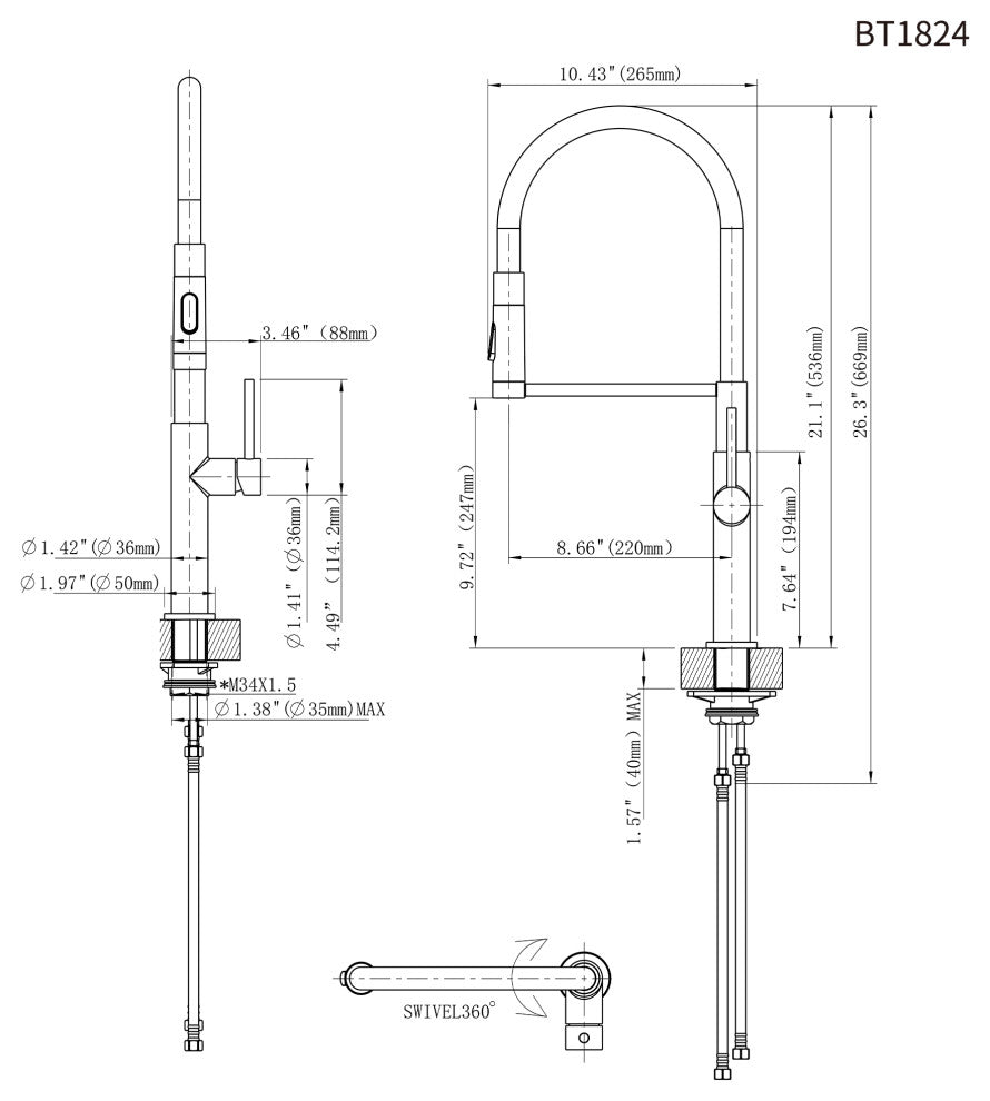 Single Handle Deck Mounted High Arc Pull Down Brass Kitchen Faucet, Matte Black