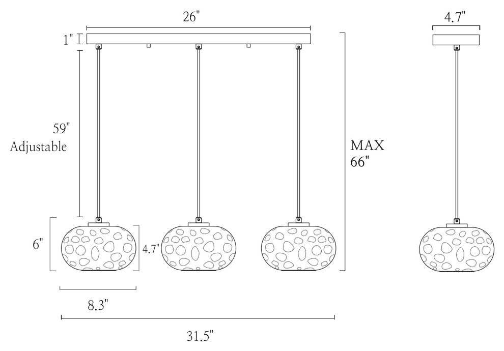 LNC Chrysaorican 3-Light Modern Iridescent Globe Glass Kitchen Island Light