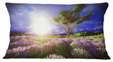 Lavender Field Under Blue Sky Modern Landscape Printed Throw Pillow, 12"x20"