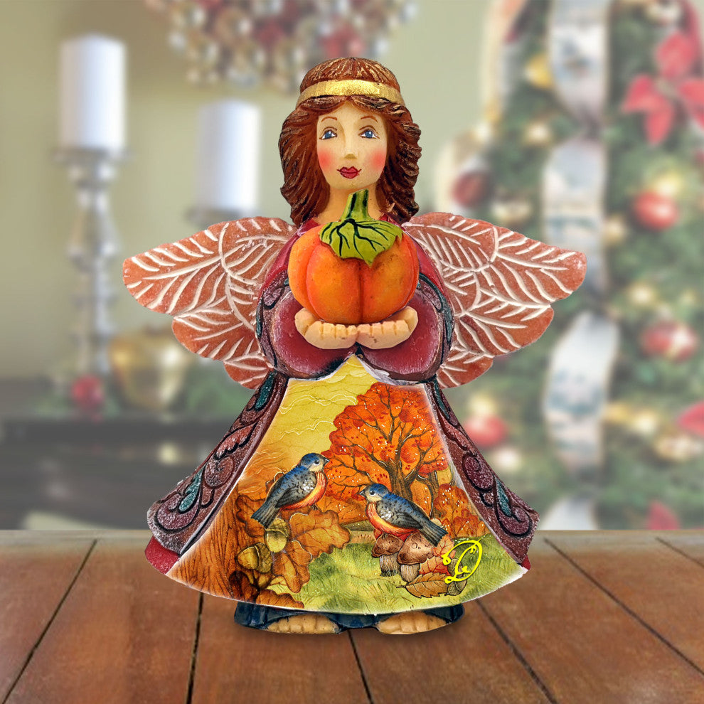 Autumn Angel With Pumpkin Handcrafted Christmas Figurine