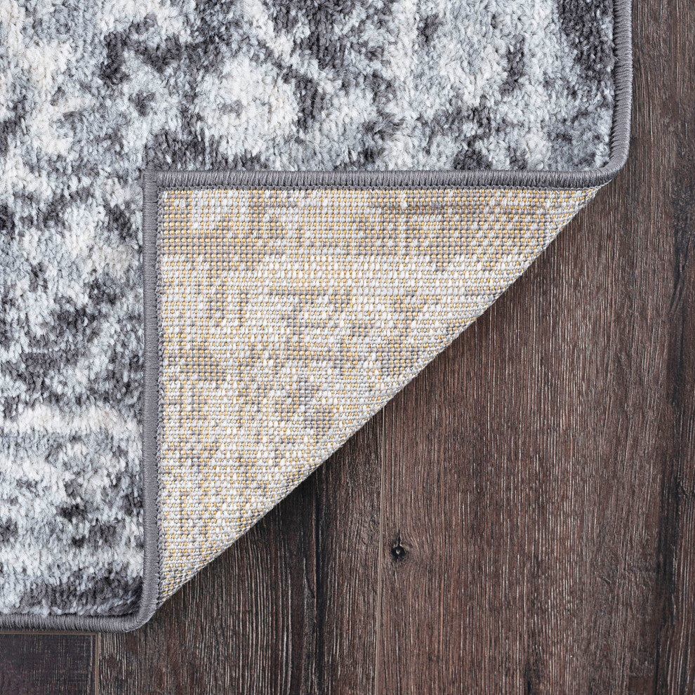 Spokane Contemporary Abstract Gray & Cream Rectangle Area Rug, 8'x10'