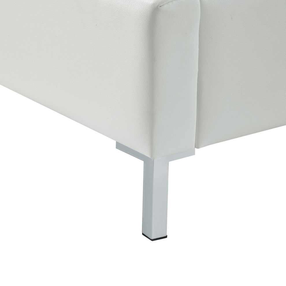 Giovanna Nailhead Trim Platform Bed, White Leather Pu, Queen