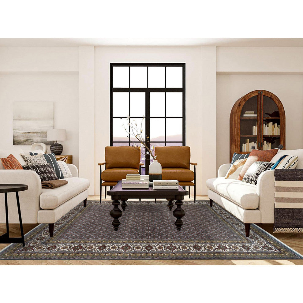 Black Coral Gray 175 KPSI Herrita Design Pure Wool Hand Knotted Rug 8'1"x10'