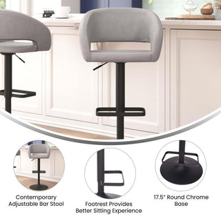 Erik Contemporary Vinyl Adjustable Height Barstool with Rounded Mid-Back, Gray F