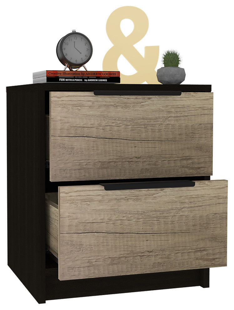 Black Open Compartment Two Drawer Nightstand