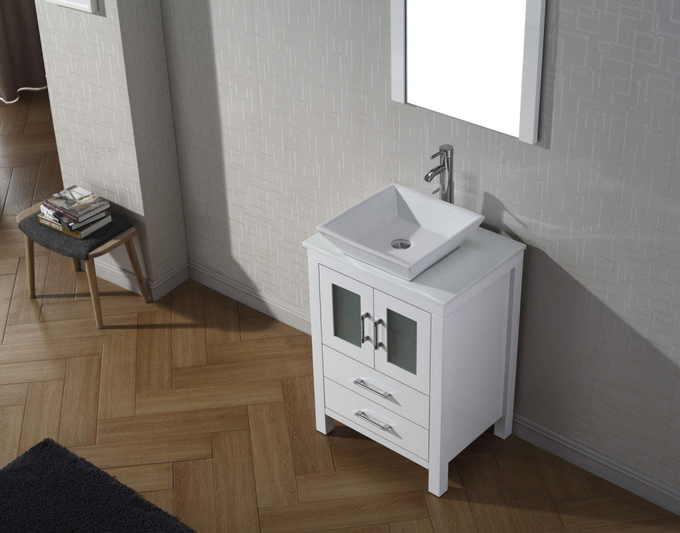 Dior 24" Single Bathroom Vanity, White, White Stone, Brushed Nickel Faucet