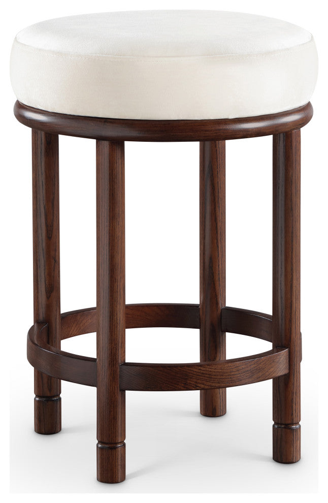 Monette Upholstered Bar and Counter Stool, Cream, Velvet, Brown Finish