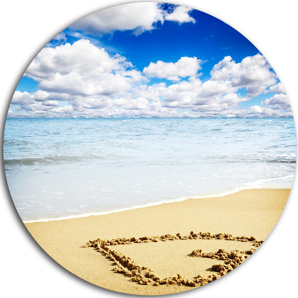 Massive Heart Drawn On Serene Beach, Seashore Round Wall Art, 36"