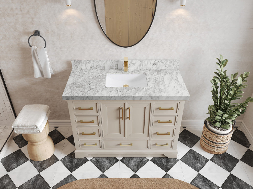 Charlotte 48" Single Sink Bath Vanity in Fine Grain 2" Carrara Marble
