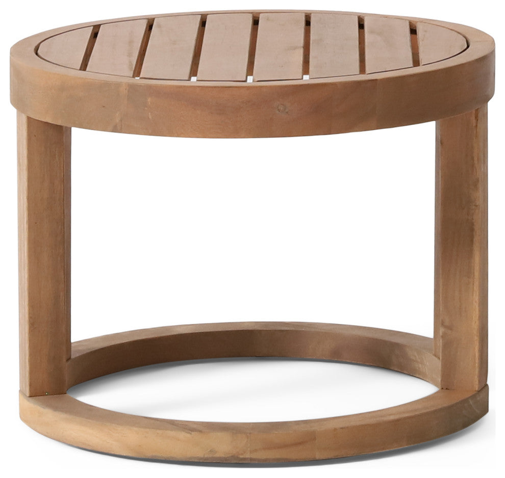Aston Outdoor Acacia Wood 3 Piece Chat Set With Cushions, Beige and Brown Wash