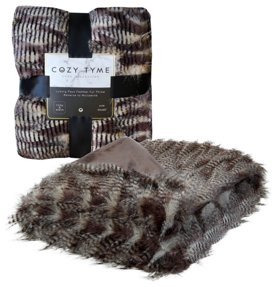 Rashidi Faux Feather Fur Throw 50"x60", Dark Grey