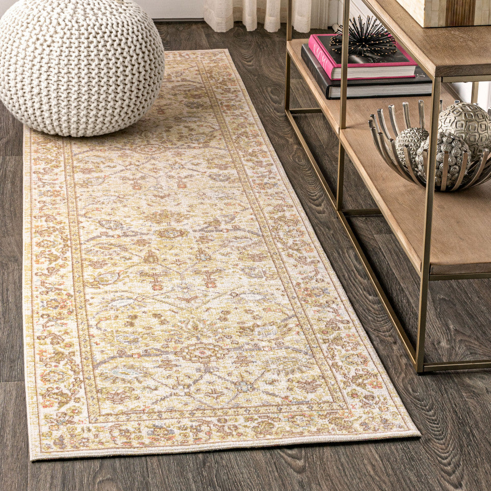 Alba Modern Faded Peshawar Area Rug, Ivory, 2 X 8