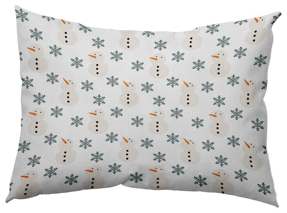 Snow Men In Snowstorm Accent Pillow, Blustone Green, 14"x20"