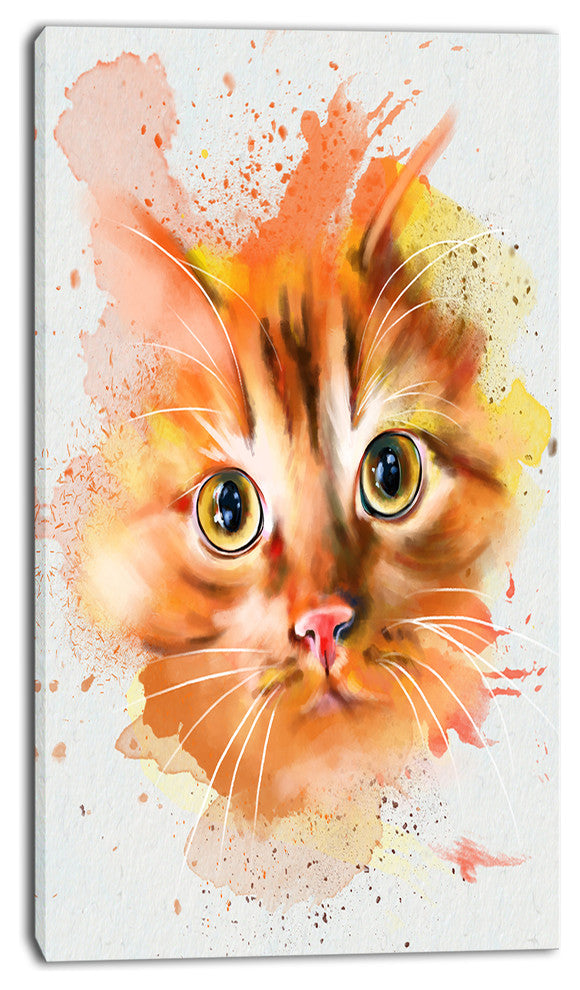 Lovely Red Watercolor Cat, Animal Canvas Art Print, 16"x32"