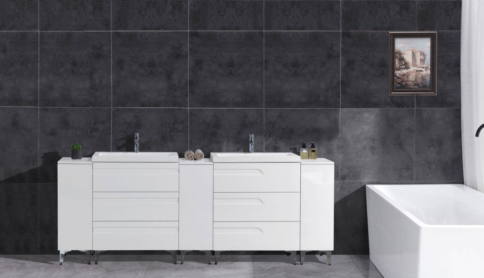 Freestanding White Vanity Set - Two Sink Bases Three 12 Side Bases, 108"