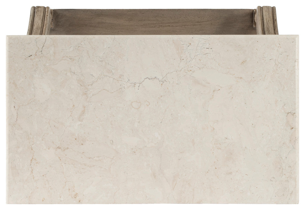 Mabel Genuine Marble and Wood 1-Drawer Nightstand, Gray