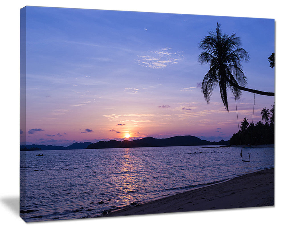 "Hanging Seat in Blue Sunset Beach" Modern Seashore Wall Art, 20"x12"