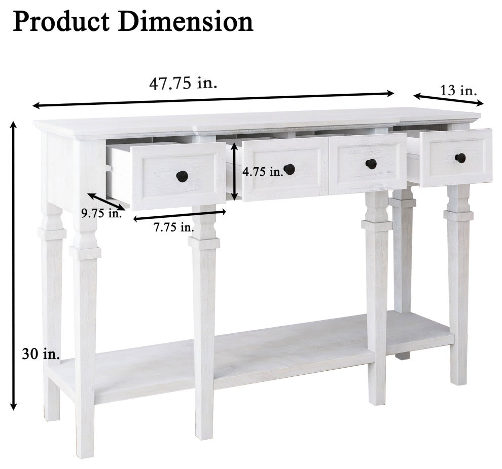 30" Tall MDF 4-Drawer Console Table in White