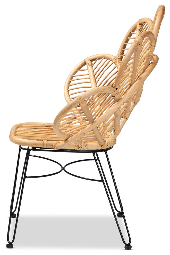 Alea Natural Rattan and Black Metal Accent Chair