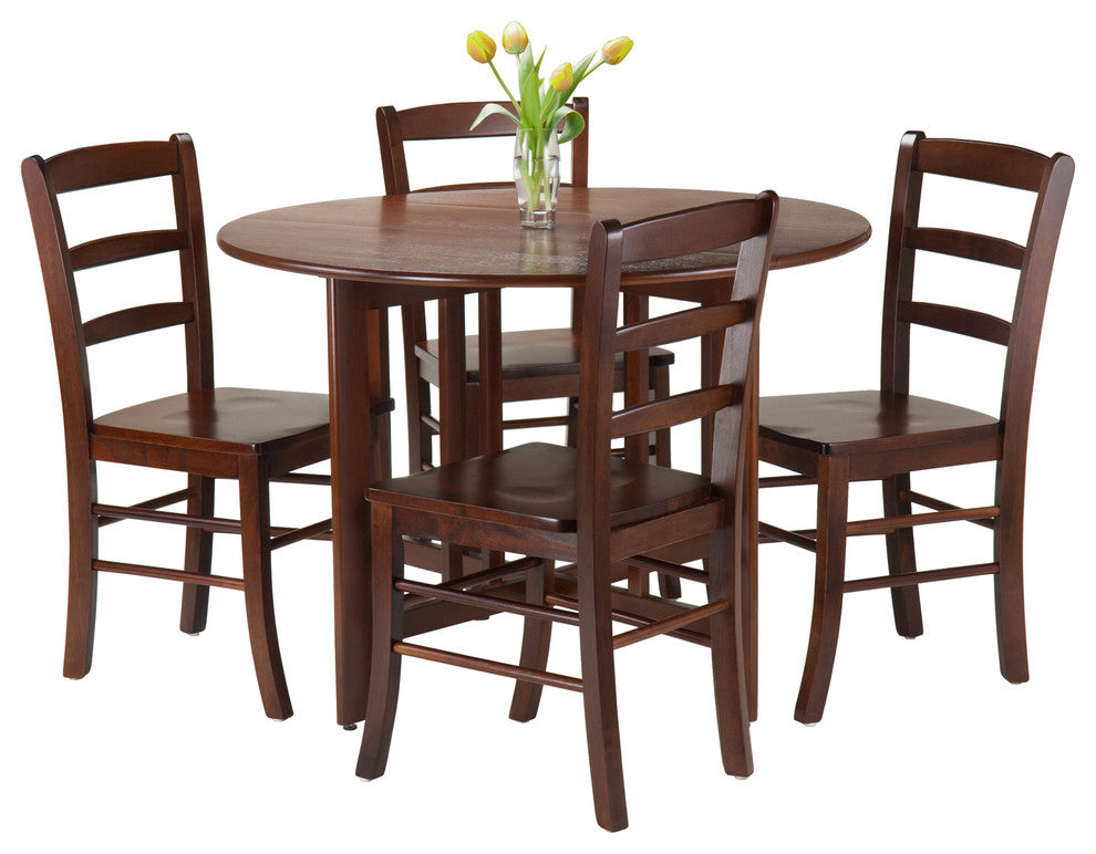 Alamo 5-Piece Round Drop Leaf Table With 4 Ladder Back
