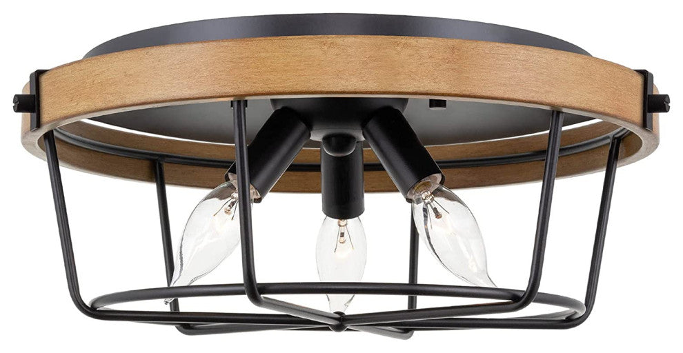 3 Light Rust Cage Ceiling Light Fixture, Industrial, Drum Semi Flush Mount