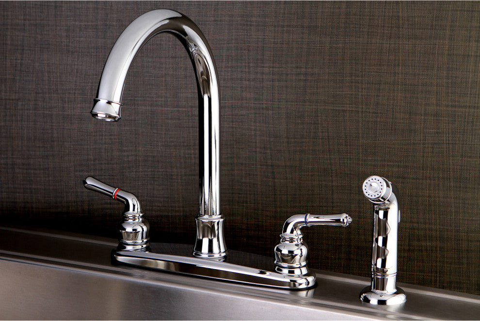 8" Centerset Kitchen Faucet, Sprayer, Polished Chrome