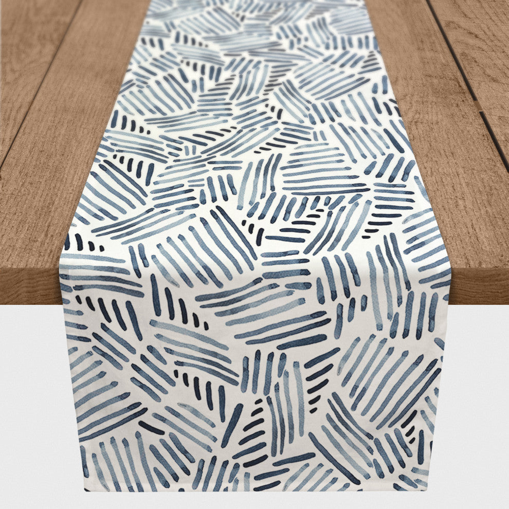 Watercolor Navy Pattern 16x90 Cotton Twill Runner