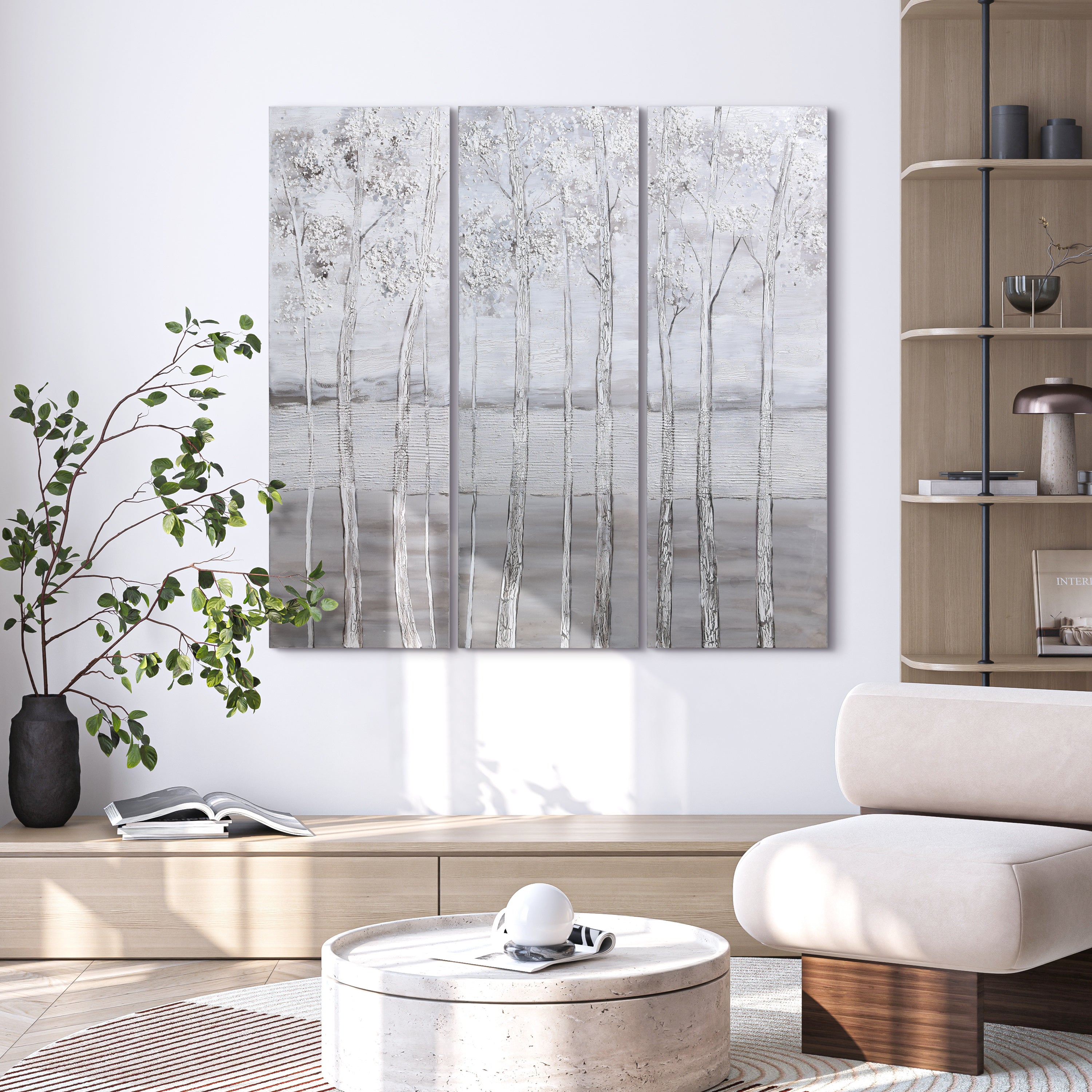 Silver Winter Textured Metallic Hand Painted Wall Art by Martin Edwards