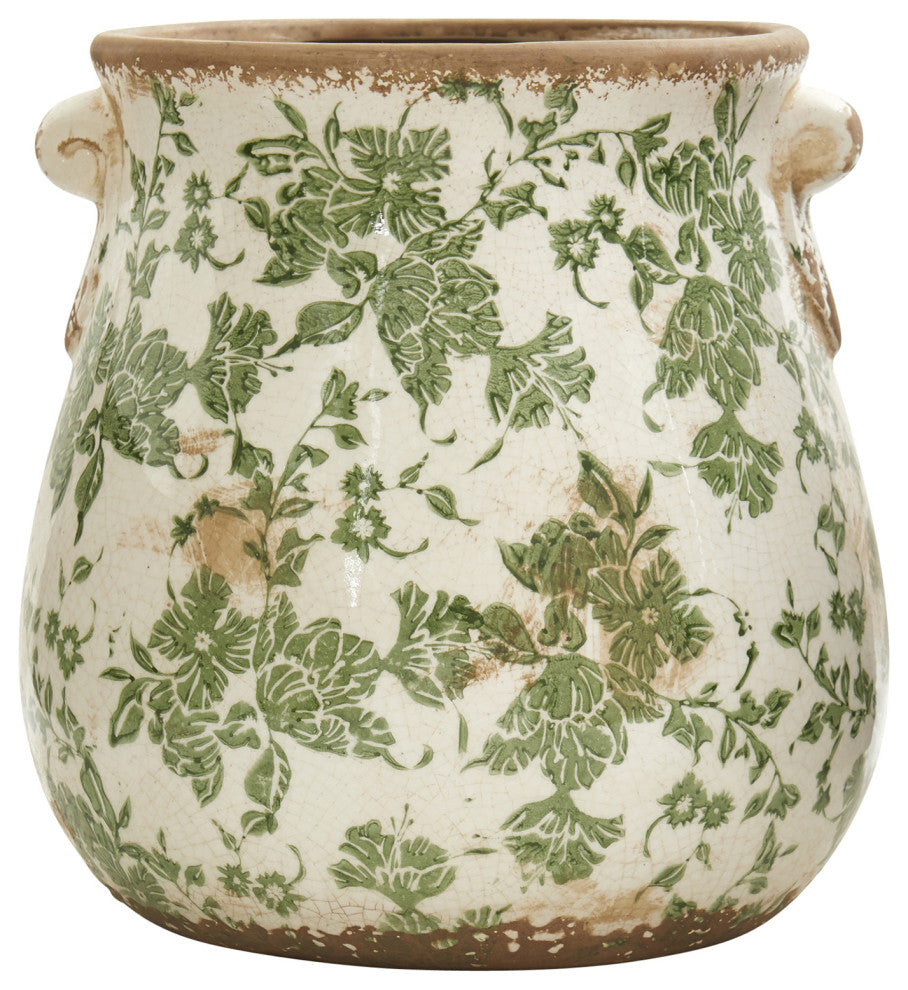 10 in. Tuscan Ceramic Green Scroll Planter