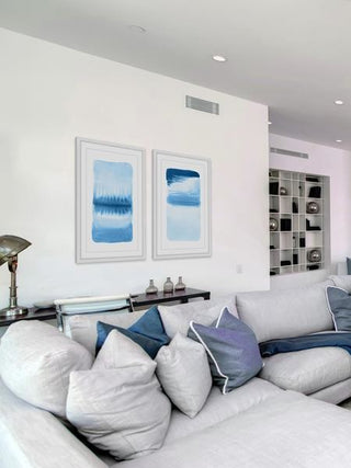 "Blue Flows" Framed Painting Diptych, 60"x45"