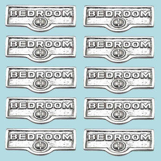 10 Switch Plate Tags BEDROOM Name Signs Labels Chrome Brass |