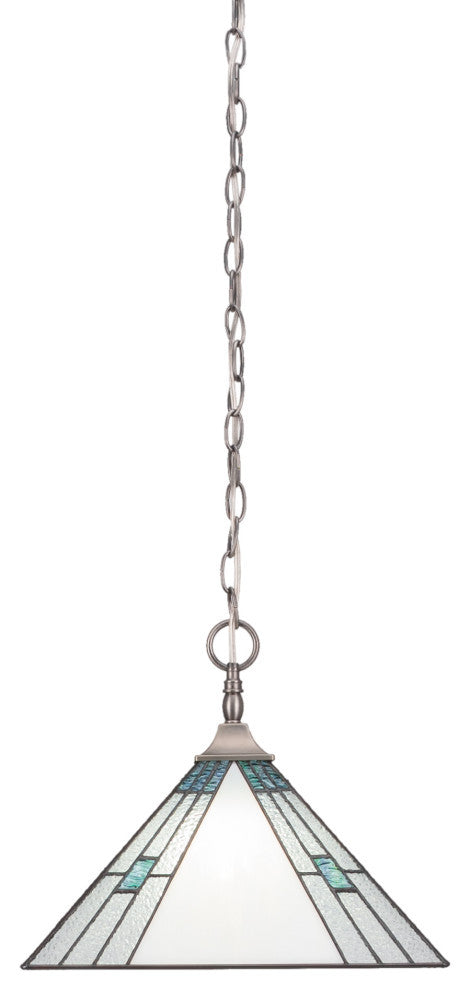 1-Light Chain Hung Pendant with Square Fitter, Brushed Nickel/Sky Ice Art