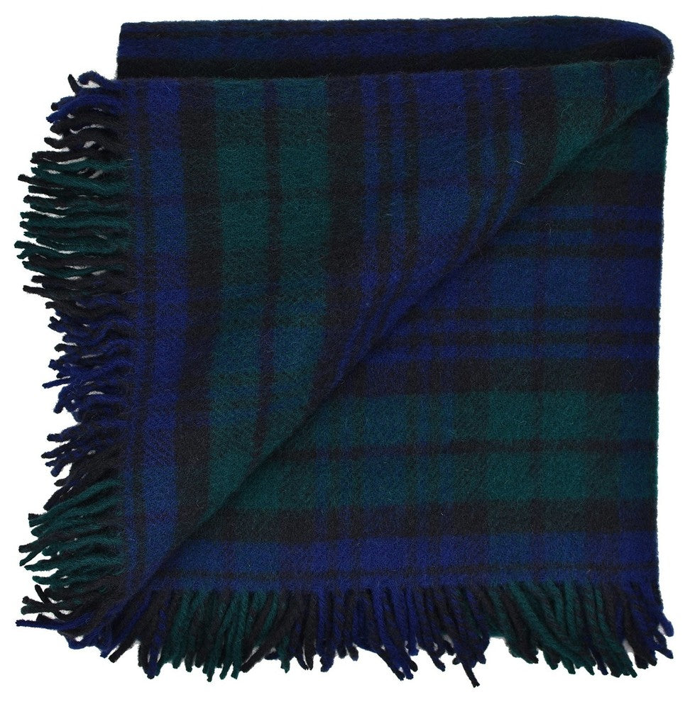 Prince of Scots Highland Tweed Pure New Wool Fluffy Throw, Black Watch