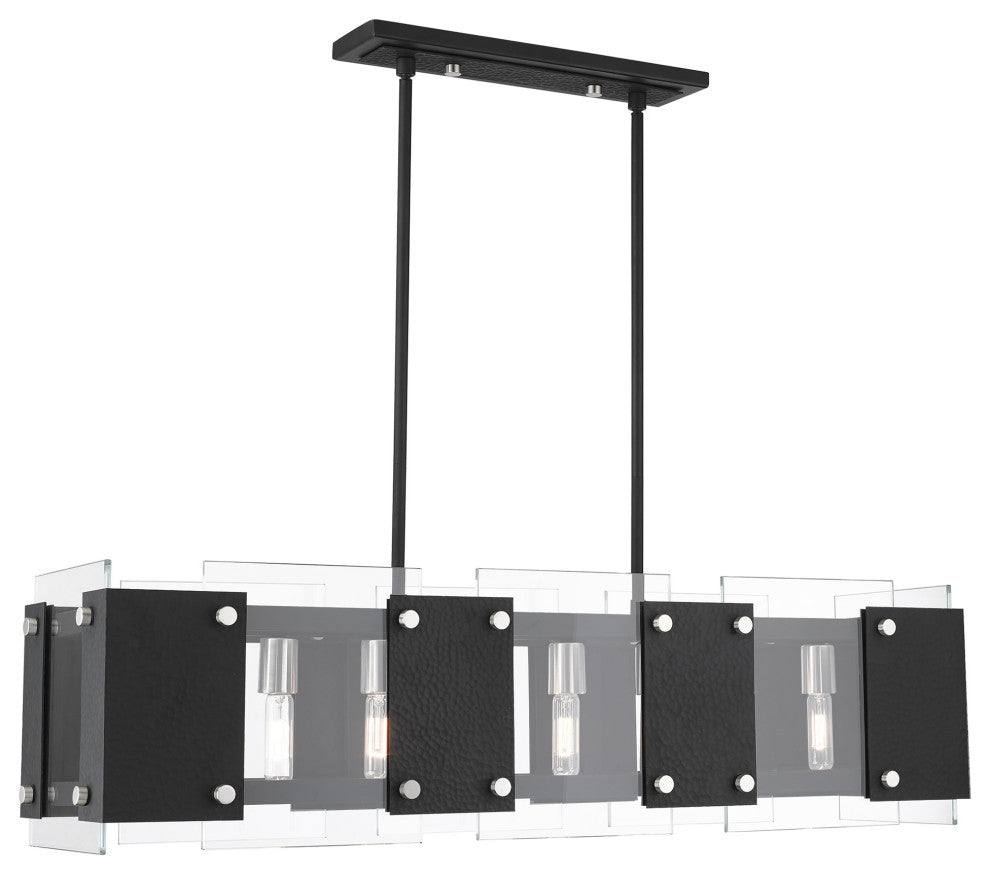 Livex Lighting Barcelona 8 Light Black, Brushed Nickel Accents Linear Chandelier