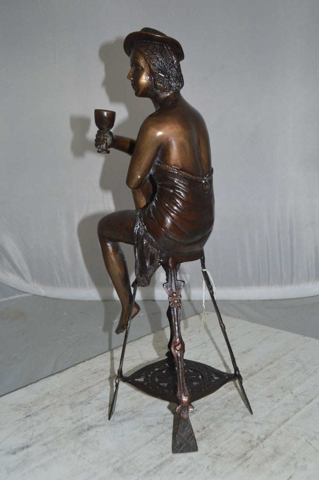 Lady W Champagne Glass Bronze Statue - Size: 8"L x 6"W x 22"H.