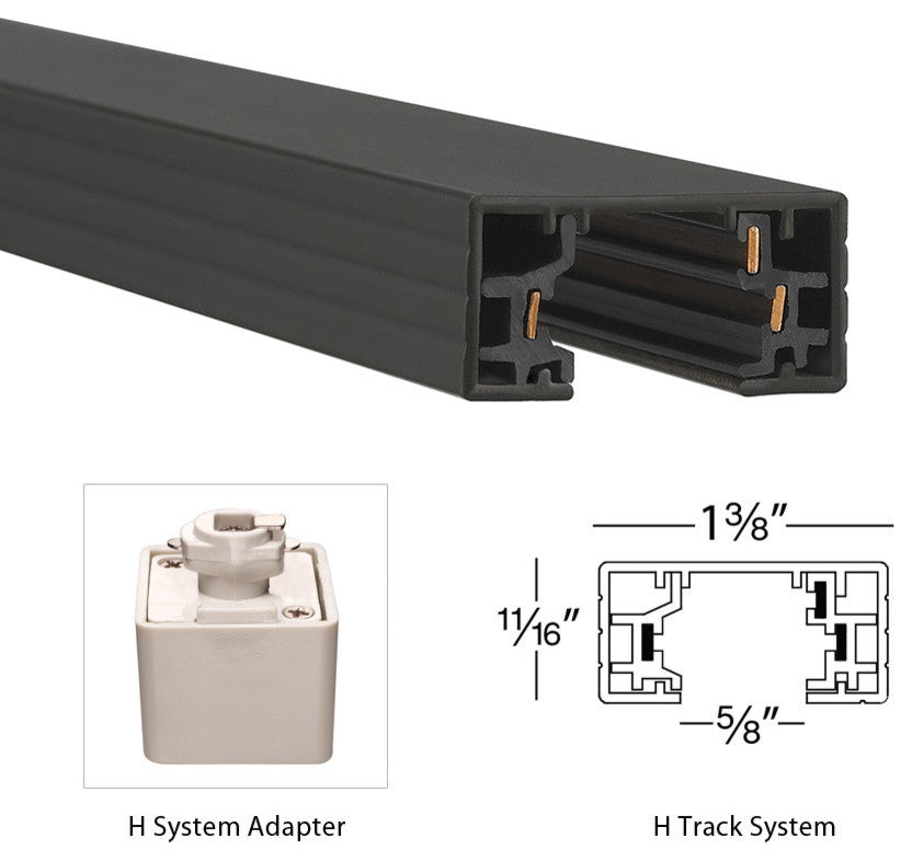 WAC Lighting H Track 8' Single Circuit 120V with 2 Endcaps in Black
