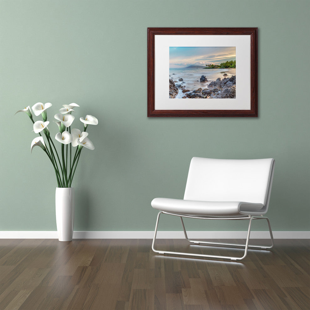 Pierre Leclerc 'Secret Beach Sunrise Maui' Matted Art, Wood Frame, White, 14x11