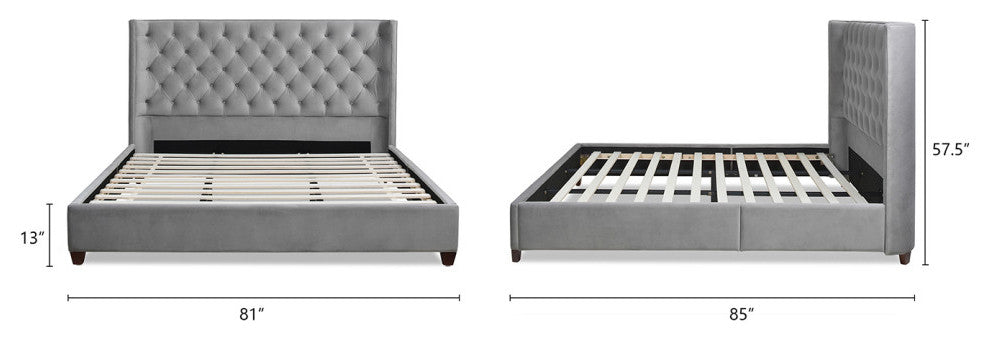 Manhattan Shelter King Platform Bed Frame, Opal Gray Velvet