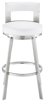 Armen Living Lynof 30" Swivel Faux Leather/Metal Bar Stool in White/Chrome