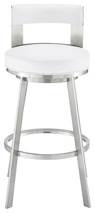 Armen Living Lynof 30" Swivel Faux Leather/Metal Bar Stool in White/Chrome
