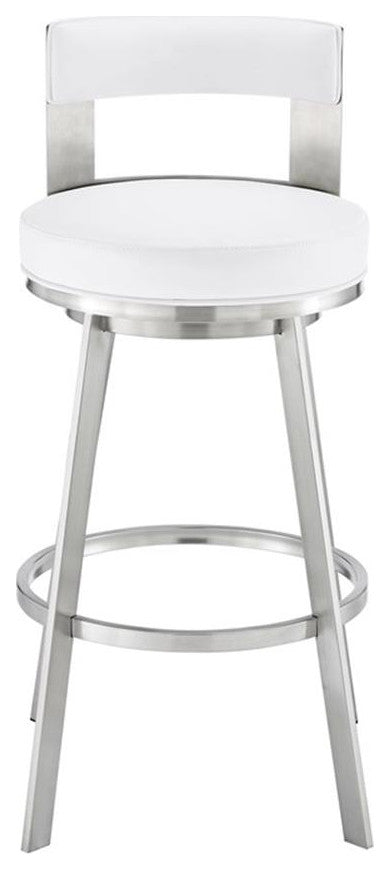 Armen Living Lynof 30" Swivel Faux Leather/Metal Bar Stool in White/Chrome